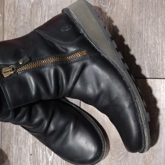 Fly London Black Leather Lined Zip Moto Ankle Boots. Size 10.5 - Picture 5 of 14